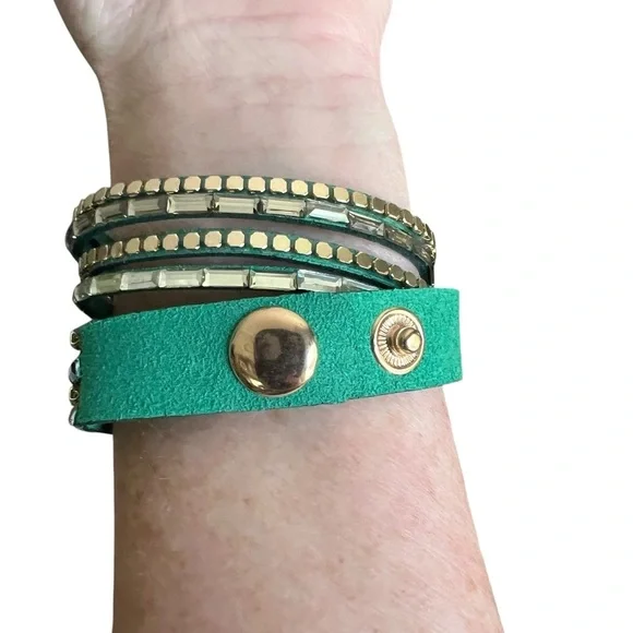Chic Green and Gold Wrap Bracelet or Choker - Picture 3 of 7